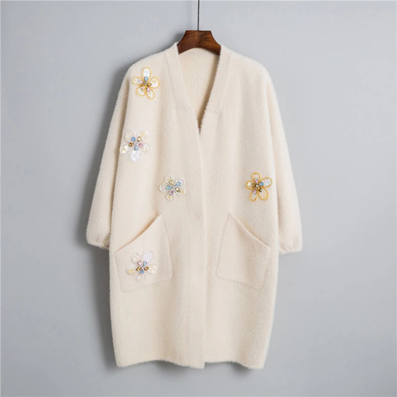 

High Quality Womens Clothing Knitting Coats 2019 Autumn Winter Sweater Cardigan Female Long Embroidery Cardigan Women Parkas