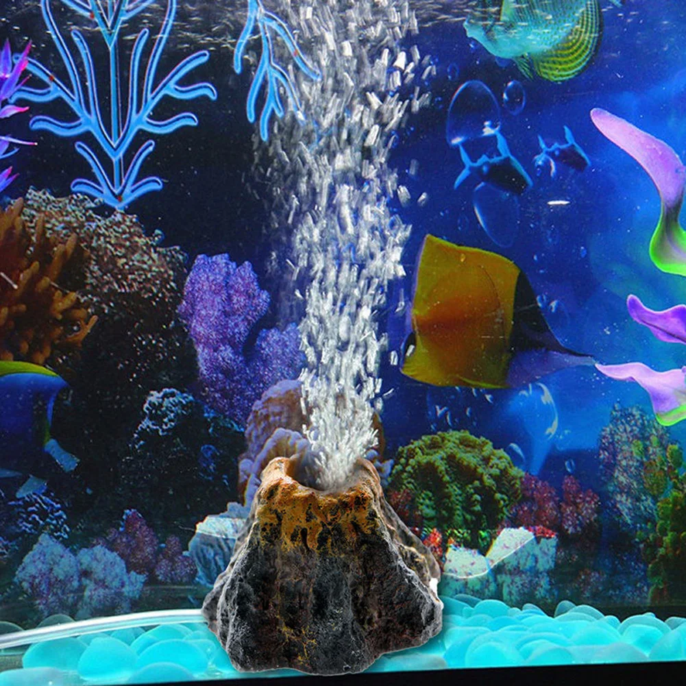 Смола вулкан подводная анимация пейзаж кислородный насос воздушный пузырь камень украшение дайвер пневматический аквариум орнамент