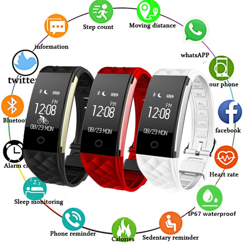 

Sport Smart Bracelet Heart Rate Monitor IP67 Fitness Bracelet Tracker Smart Wristband Bluetooth For Android IOS PK miband 2