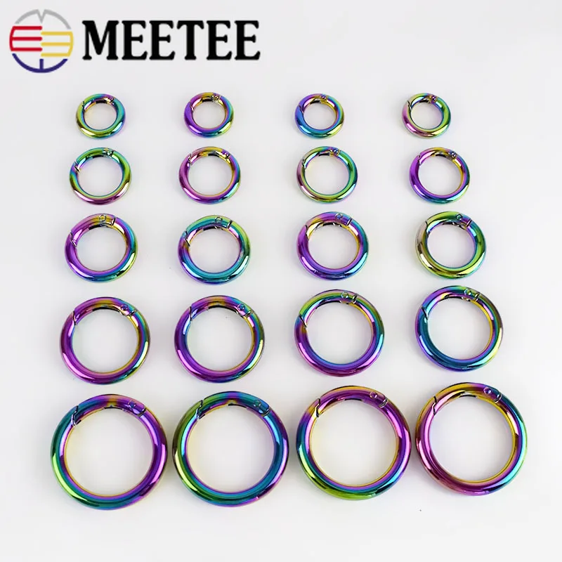 

Meetee 5pcs 12/17/19/25/32mm Rainbow Spring Metal O Ring Buckle Carabiner Snap Clip Keychain Clasp DIY Clothes Bags Accessories