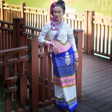 Стандартное тайское платье принцессы в этническом стиле; традиционная одежда в стиле ретро; Юньнань дай; праздничное платье с брызгами воды; винтажный синий костюм