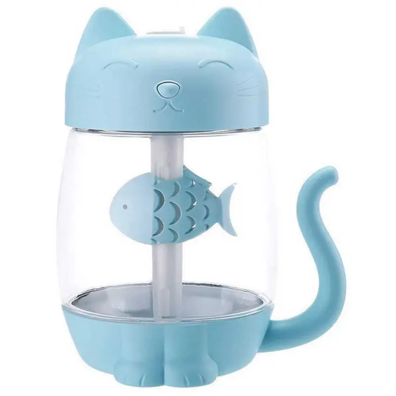 

3 In 1 350Ml Usb Cat Air Humidifier Ultrasonic Cool-Mist Adorable Mini Humidifier With Led Light Mini Usb Fan For Home Office