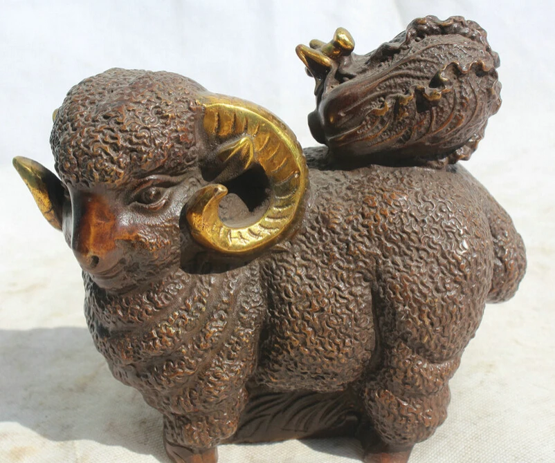 

S5849 8" China Bronze Gild Feng shui Zodiac Year Sheep Goat cabbage Statue sculpture D0317