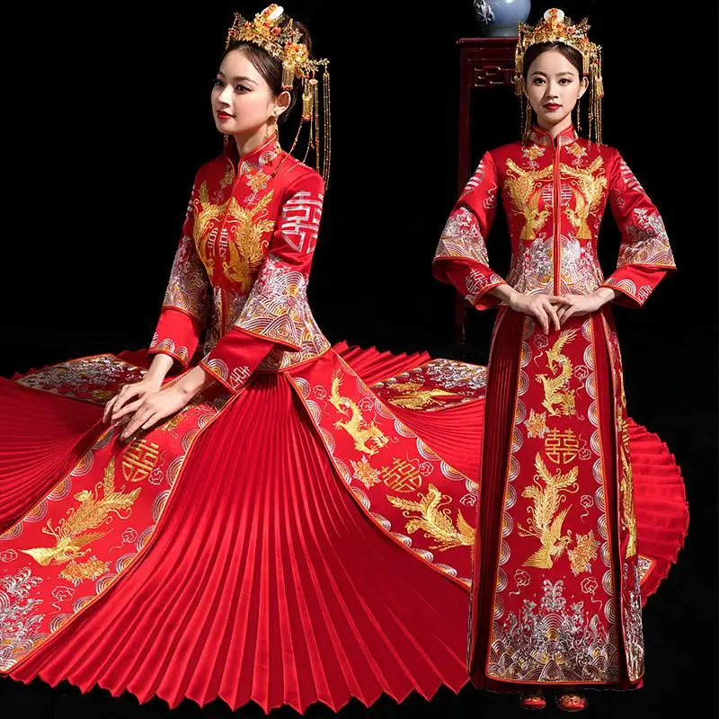 Новинка, классический красный длинный Qipao Suzhou, вышивка, Cheongsam, Свадебный костюм, элегантное женское свадебное платье для невесты, XS-3XL - Цвет: Phoenix C