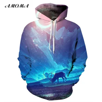 

AMOMA Unisex Realistic 3d Digital Print Pullover Hoodie Hooded Sweatshirt Aurora