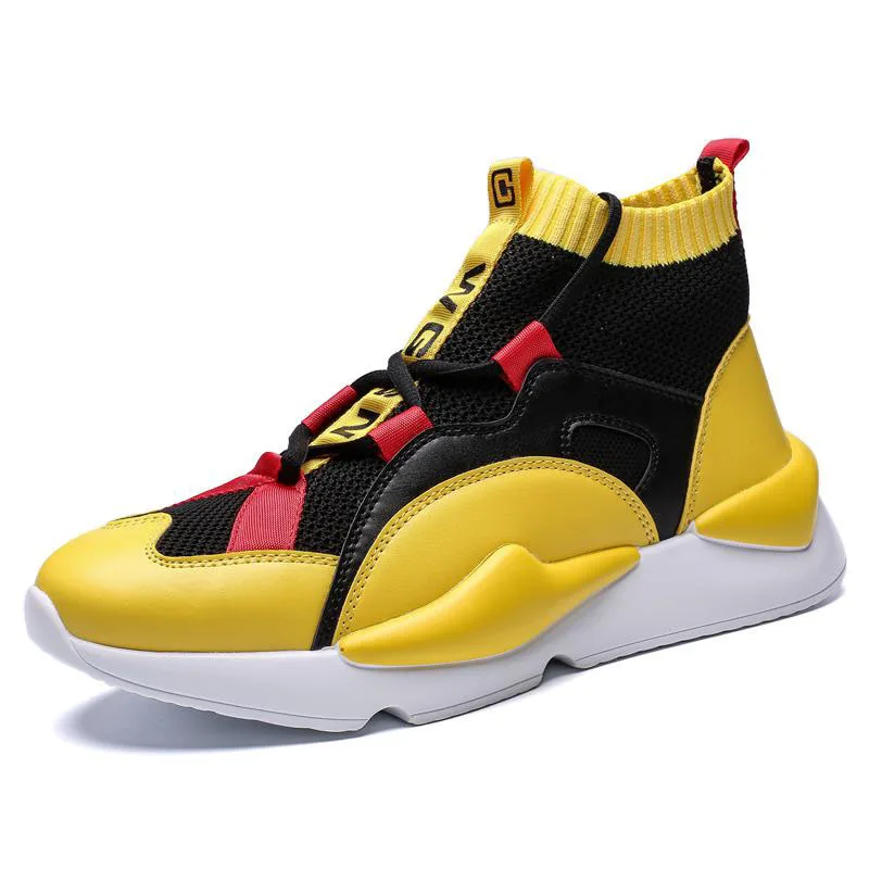 

2019 New Men's Sneakers High Top Knit Running Shoes Breathable Sports Shoes Socks Footwear Man Outdoor Athletic Walking Trainers