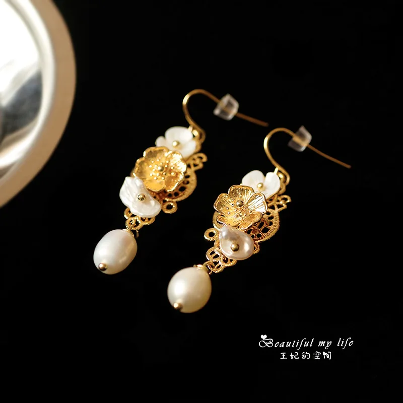

sweety orignal design Natural FreshWater Pearl flower exaggerated Earrings lady personality Earring Handmade jewelry
