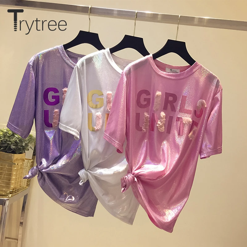 Женская футболка с принтом Trytree Повседневная коротким рукавом и круглым вырезом