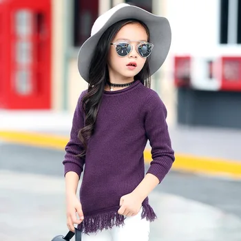 

Lolita Style Baby Girl Sweaters Solid Color Tassel Decor Kid O-neck Pullover Knitted Clothes Children Spring Autumn Cute Sweater