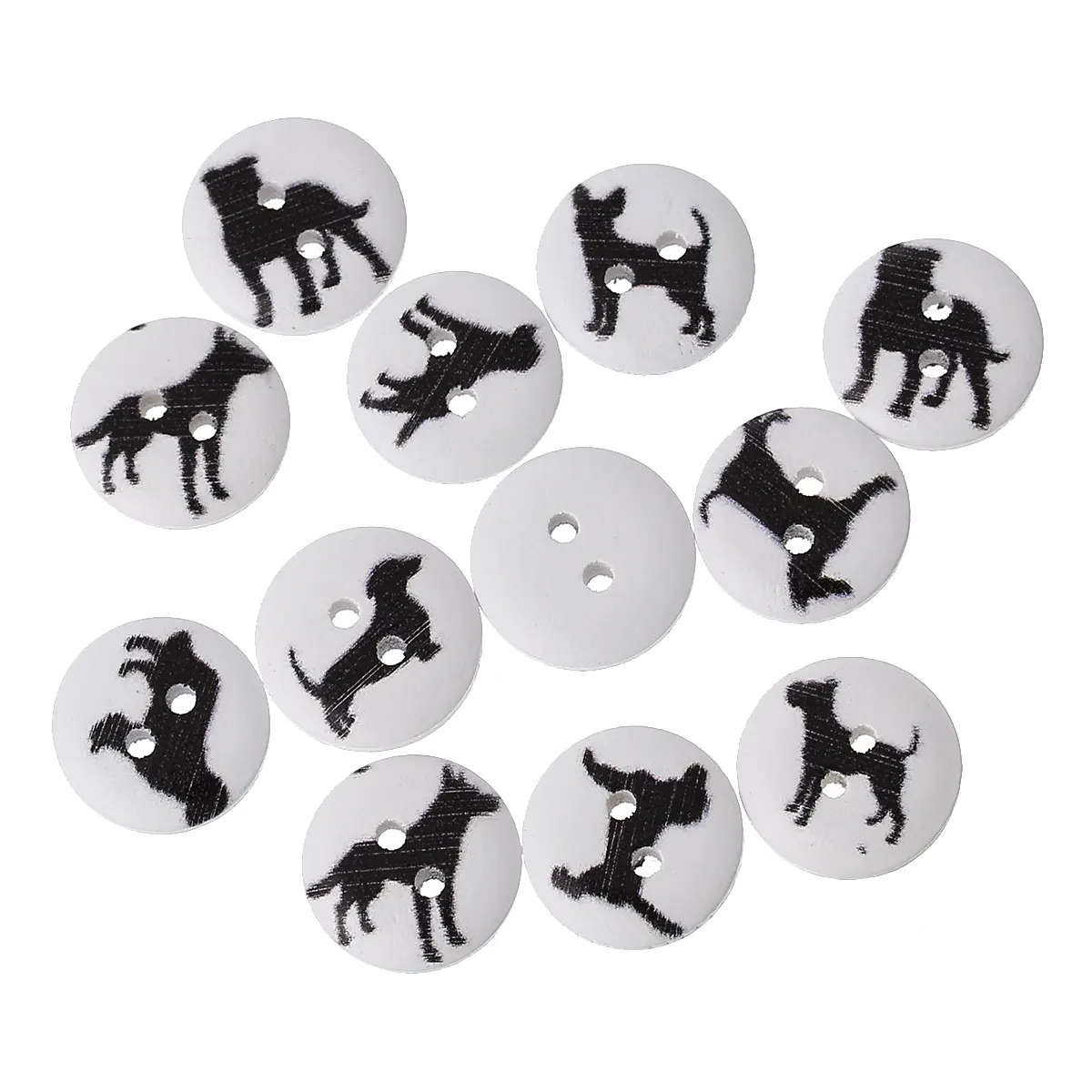 DoreenBeads Wood Painting Sewing Buttons Scrapbooking Round 2 Holes At Random Animal Dog Pattern