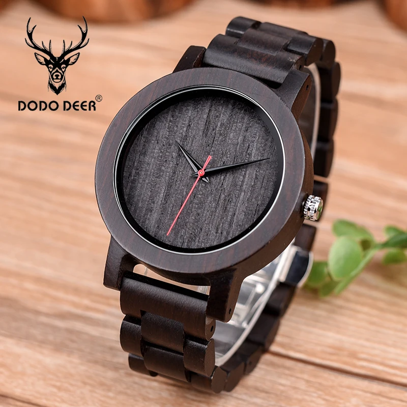 

DODO DEER Handmade Natural Antique Black Ebony Wood Watch Men Japan Movt Wristwatches Engrave Logo Dropshipping B06