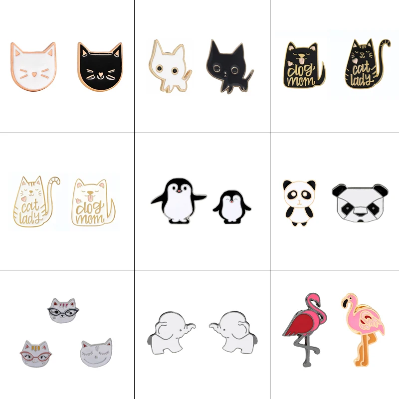 

2~4Pcs/Set Hot Cartoon Cute Cat Elephant Flamingo Panda Penguin Animal Enamel Brooch Pins Badge Jewelry Brooches For Women Gift