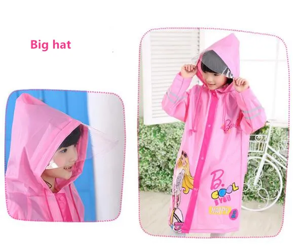 3.Waterproof raincoat kids girls boys with schoolbag Thicken Long rain jacket for children Super waterproof cap rain coat rainwear