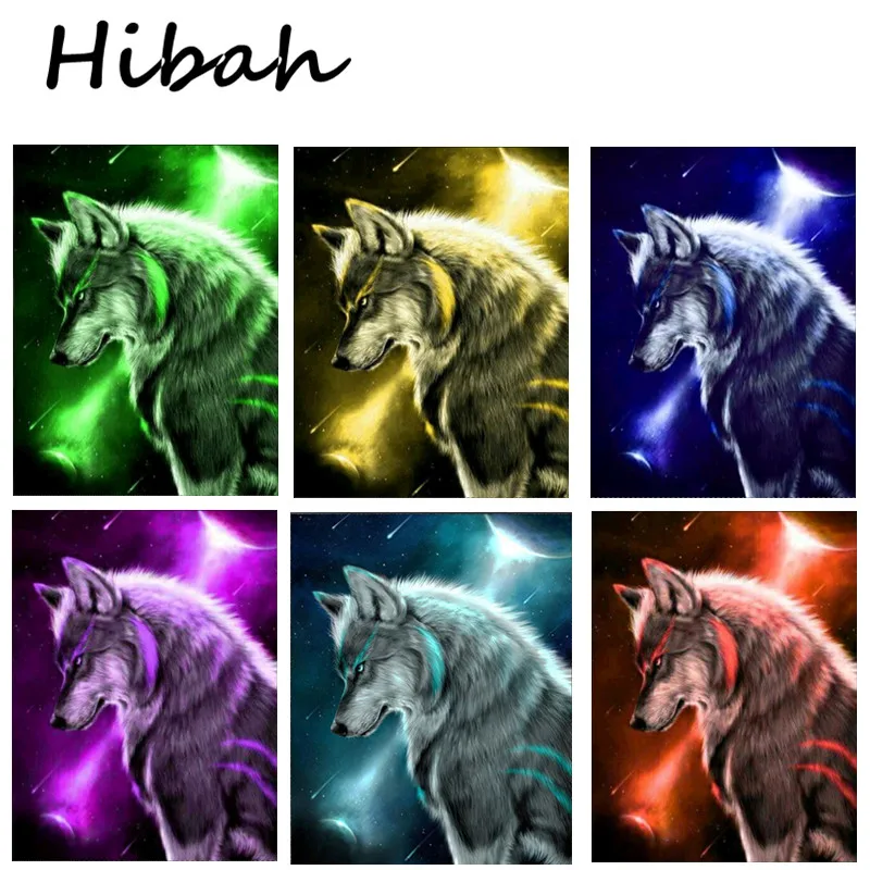 

Complete 5D DIY Diamond Painting Animal Wolf Pattern Cross Stitch Round Diamond Mosaic Full Diamond Painting Star Sky Wolves