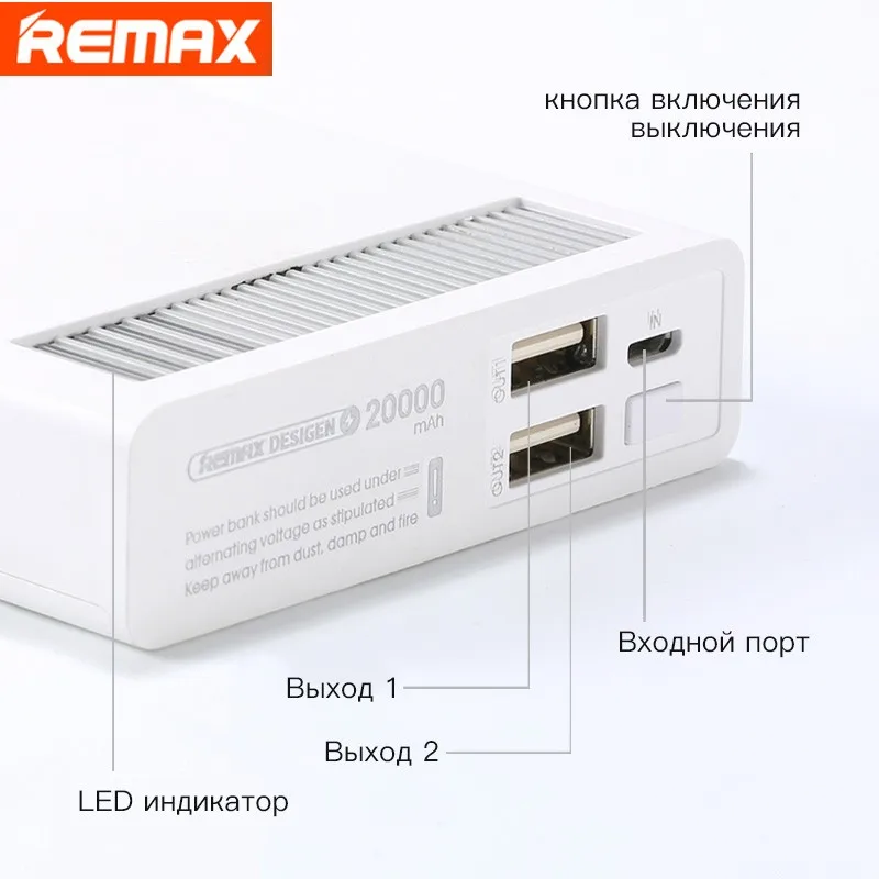 Remax 2.4A 20000 мАч Quick Charge Мощность банка полимерная Батарея двойной зарядка через usb для Xiaomi samsung Планшеты 20000 мАч повербанк