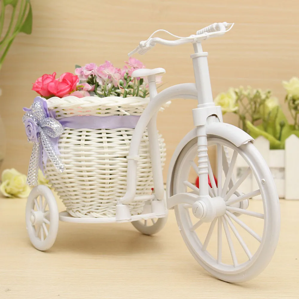 Rattan Flower Basket Vase Tricycle Bicycle Model Garden Wedding Party Decor Bush 