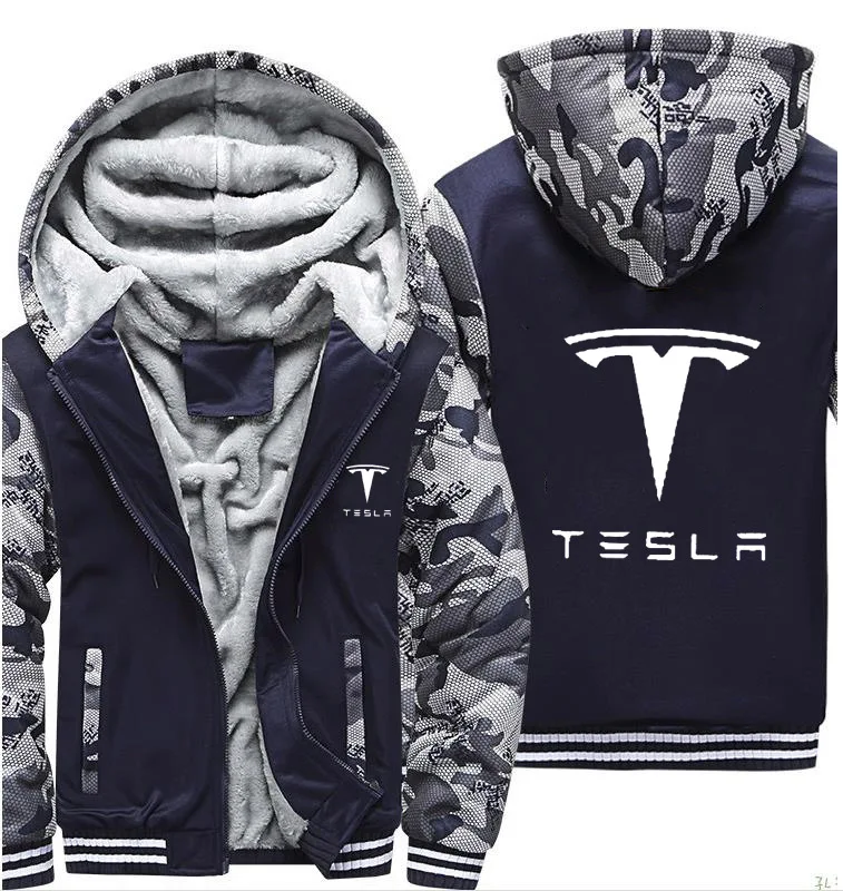 Мужские толстовки Tesla с логотипом автомобиля, мужская куртка с капюшоном, повседневные зимние плотные теплые флисовые хлопковые куртки на молнии, мужские спортивные костюмы - Цвет: 808