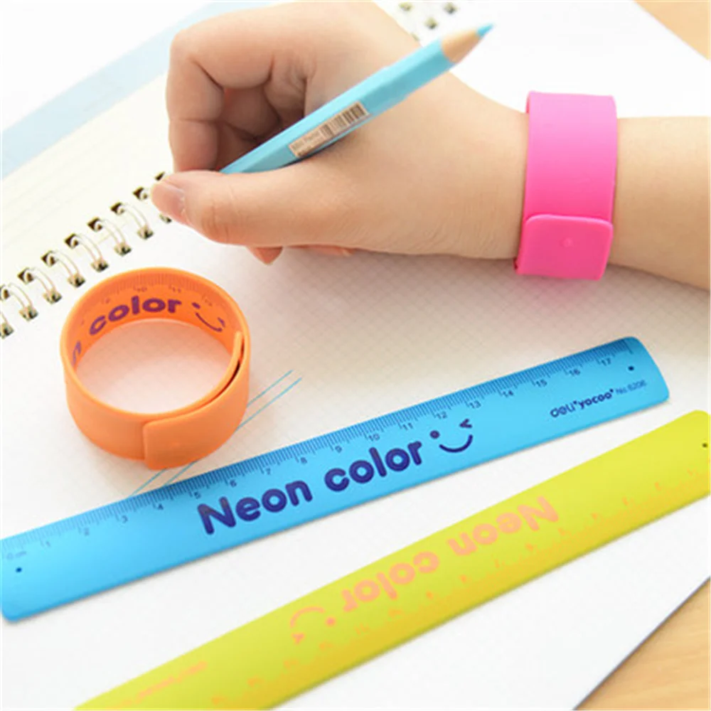 3pcs/set Cute Silicone Folding Type Colored Slap Bracelet Ruler School