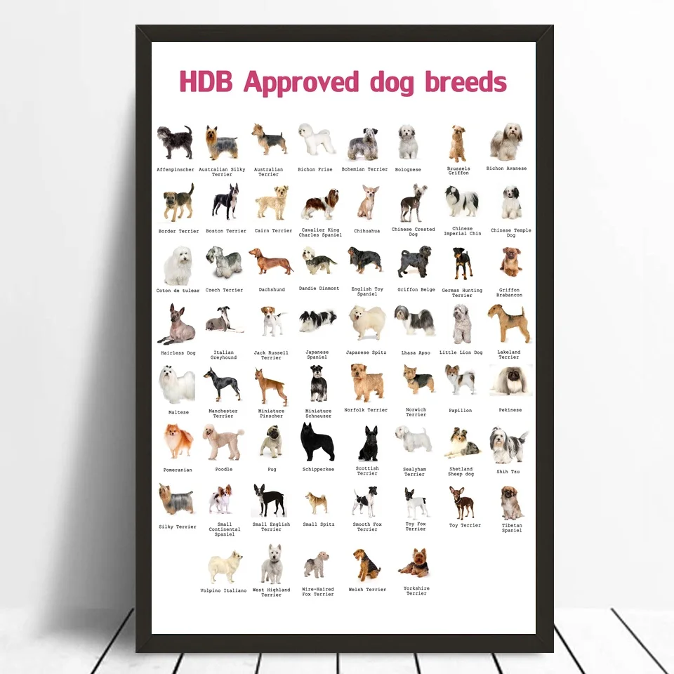

Approved Dog Breeds Chart Silk Fabric Cloth Poster Home Decor Bar Decor No Frame