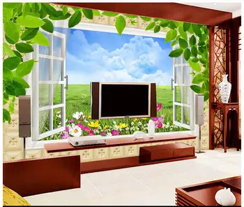 

3d wallpaper 3d murals wallpaper for walls 3 d Blue sky grass sitting room background wall scenery outside the window wallpaper
