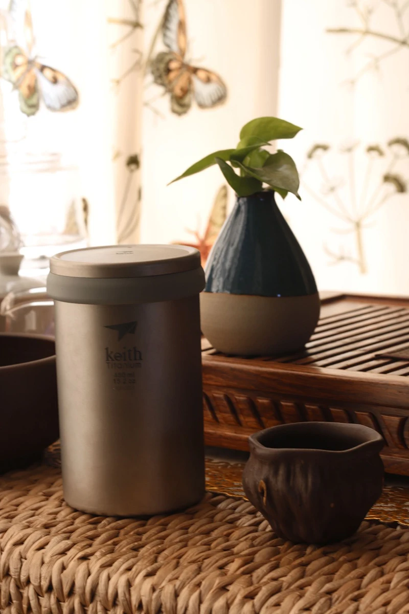 Murada de Titânio Pote com um Keith Titanium Cafeteira Dupla Isolado Café Chá Filtro Cestas 450ml Ti3521 16 Cheap Louça para ar livre