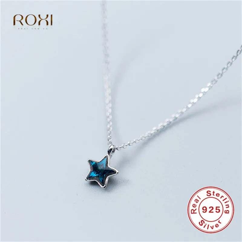 

ROXI Authentic 925 Sterling Silver Necklace For Women Fashion Jewelry Sweet Star Blue CZ Pendant Necklace Clavicle Chain Choker