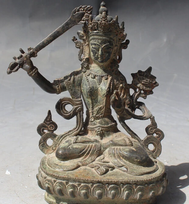 

zhaorui6611++15CM Tibet Buddhism Bronze Wenshu Manjushri Goddess Buddha Statue