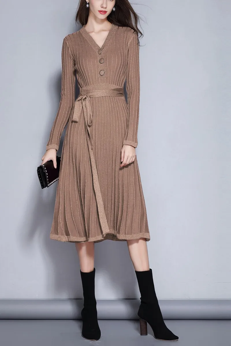GIGOGOU винтажное длинное женское платье-свитер, трикотажное платье в рубчик с люрексом, блестящий пуловер, свитер, коктейльное чайное свободное платье, женский джемпер