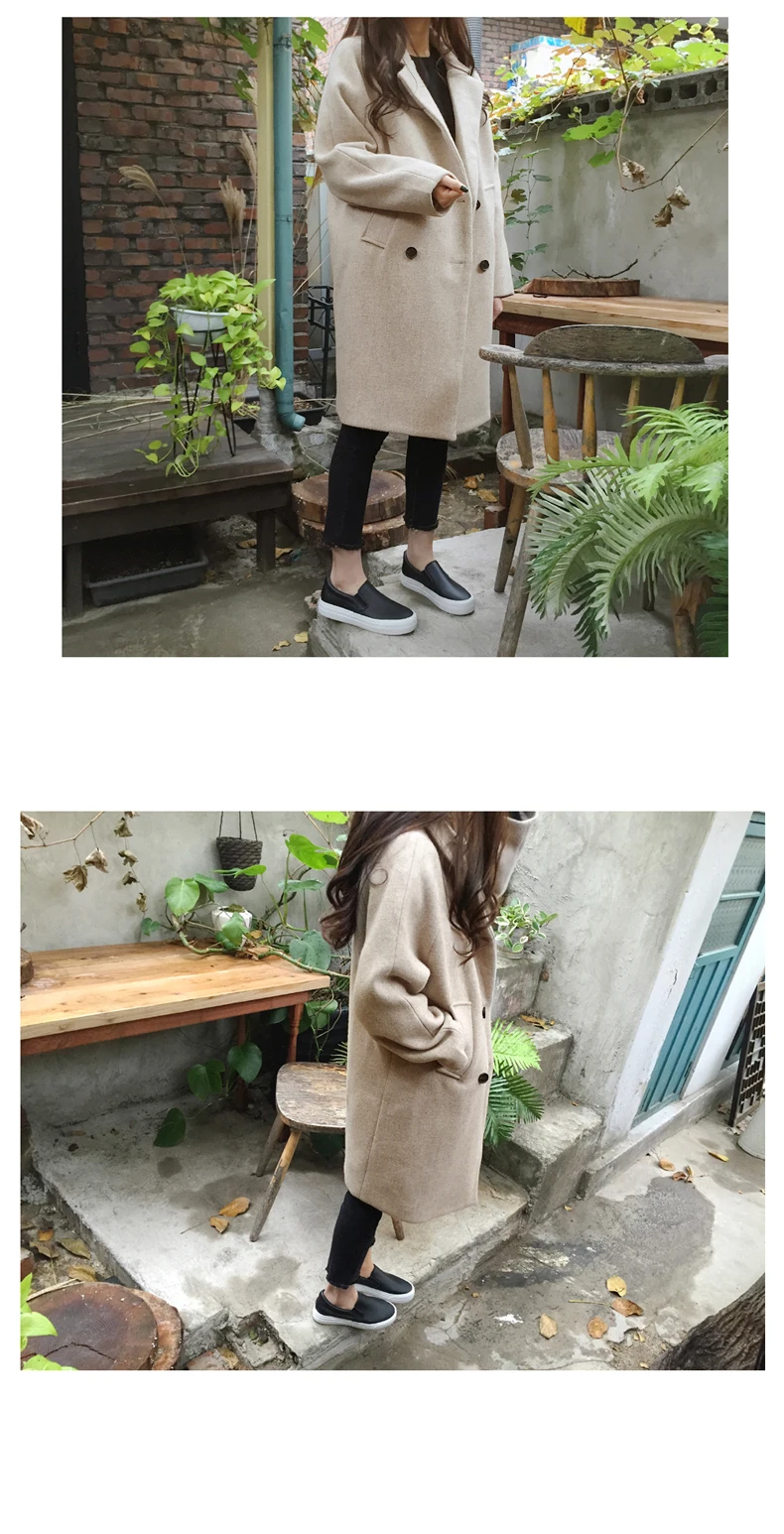 Осенне-зимнее Новое корейское Женское шерстяное пальто, тонкое длинное однотонное двубортное шерстяное пальто большого размера CDF01
