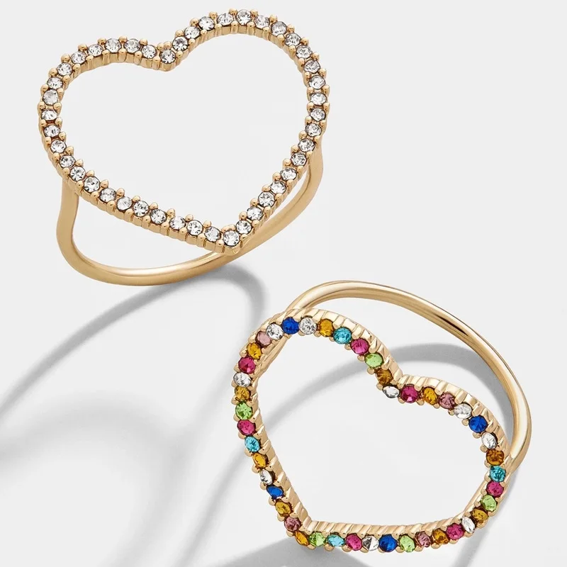 Новые модные кольца в форме большого сердца для женщин, цветные полые Стразы, обручальное кольцо с кристаллами, Женские Ювелирные изделия, подарки