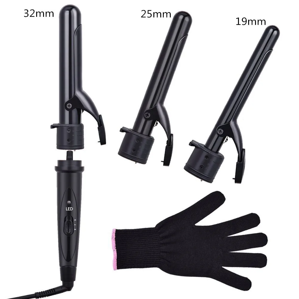 

3 Part Hair Curling Iron Professional 19 25 32mm Hair Curler Roller Ceramic curling wand Machine Hair Styling Tools 100-240V