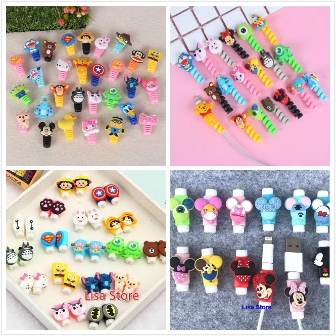 12pcs/6 pairs Universal Cartoon USB Charger Cable Winder Earphone Cable Cord Protector Cable Bite For iPhone Samsung Cell Phone