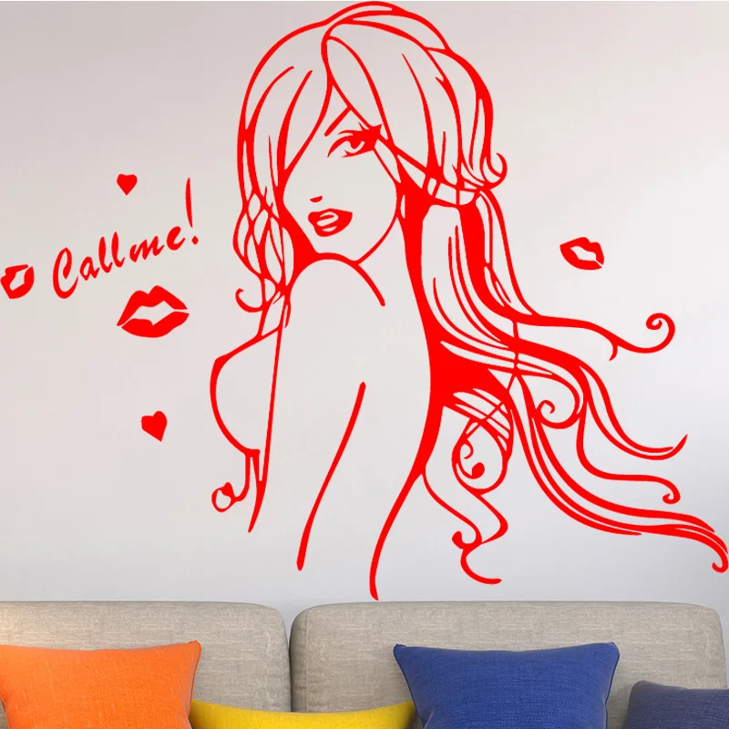 Сексуальная девушка виниловая наклейка на стену модная сексуальная женщина Настенная Наклейка Красота Пламенные губы салон спальня домашнее декоративное украшение