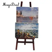 MagiDeal 1:12 Кукольный домик Миниатюрный мольберт для художника с 2 картинами картины для сада спальни гостиной внутренний Декор Детская игрушка
