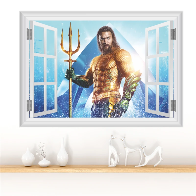 3d effect Aquaman window wall stickers home decor living room DC comics Arthur Curry decals pvc mural art diy posters | Дом и сад