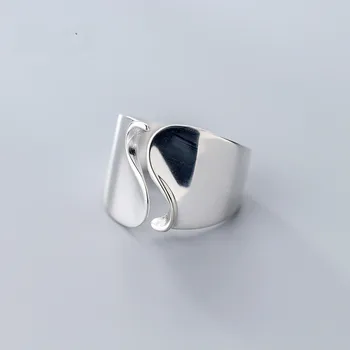 

LouLeur 925 sterling silver glossy wide face wave open rings silver creative texture elegant female rings new 925 silver jewelry