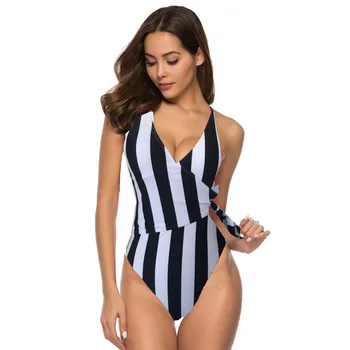 

Купальник Bikini 2020 One Piece Swimsuit Women Summer Sexy Halter Swimwear Striped Bow Tie Switmsuit Tankini Bano Mujer