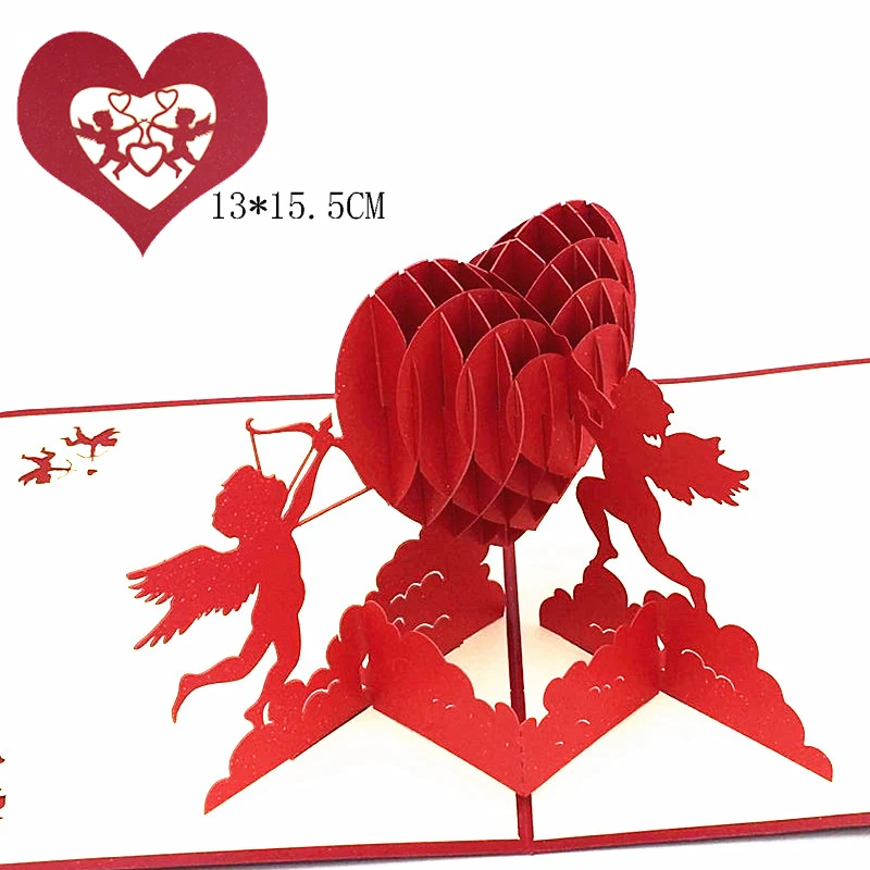 3D Handmade Pop Up Red Greeting Card Wedding Birthday Romantic Valentines Gifts 