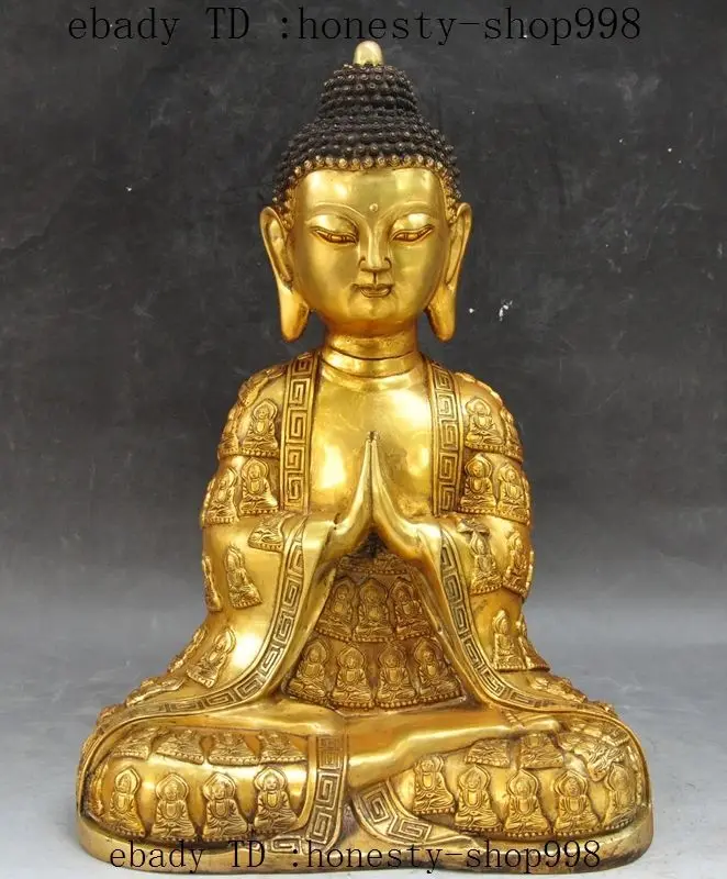 

Crafts statue Old tibet buddhism fane Bronze Gilt sakyamuni Shakyamuni Amitabha buddha statue