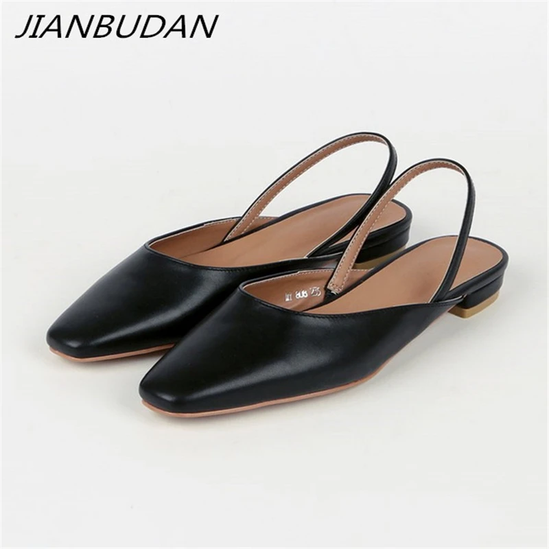 

JIANBUDAN/ Stylish elegant women's sandals 2.5cm low heel Comfortable office shoes High quality pu leather Shallow sandals 34-40