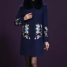 XL-5XL, хит, зимняя MS, новая мода, шерстяная ткань, вышитые длинные шерстяные пальто, меховой воротник, съемный
