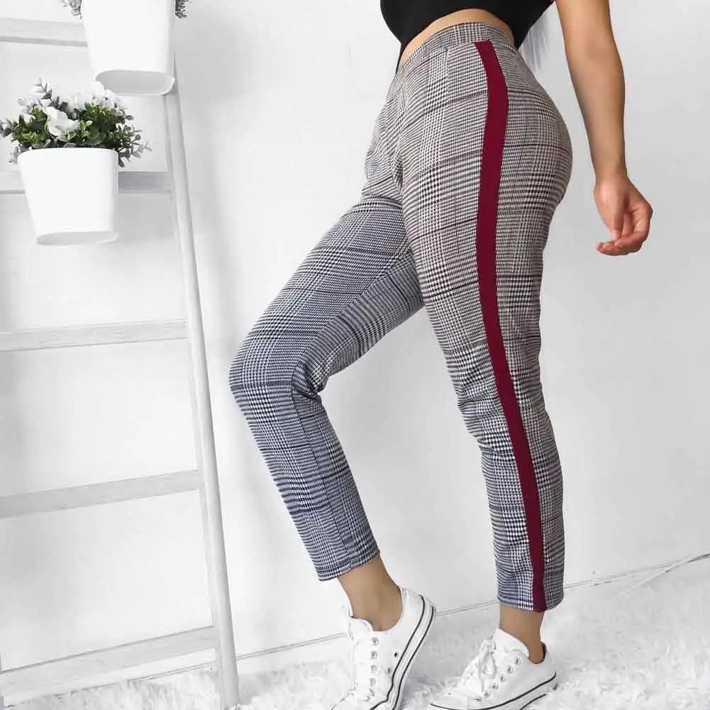 Для женщин s Stretch Skinny Pant эластичный пояс полосой плед тонкий Джеггинсы Высокая талия карандаш брюки рабочие брюки для Для женщин Для женщин s Stretch Skinny Pant эластичный пояс полосой плед тонкий Джеггинсы Высокая талия карандаш брюки рабочие брюки для Для женщин
