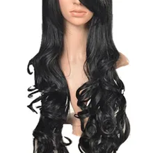 Черный парик Fei-Show синтетический термостойкий Карнавальный костюм для Хэллоуина Cos-play 2" длинные вьющиеся волосы женские вечерние волосы для салона