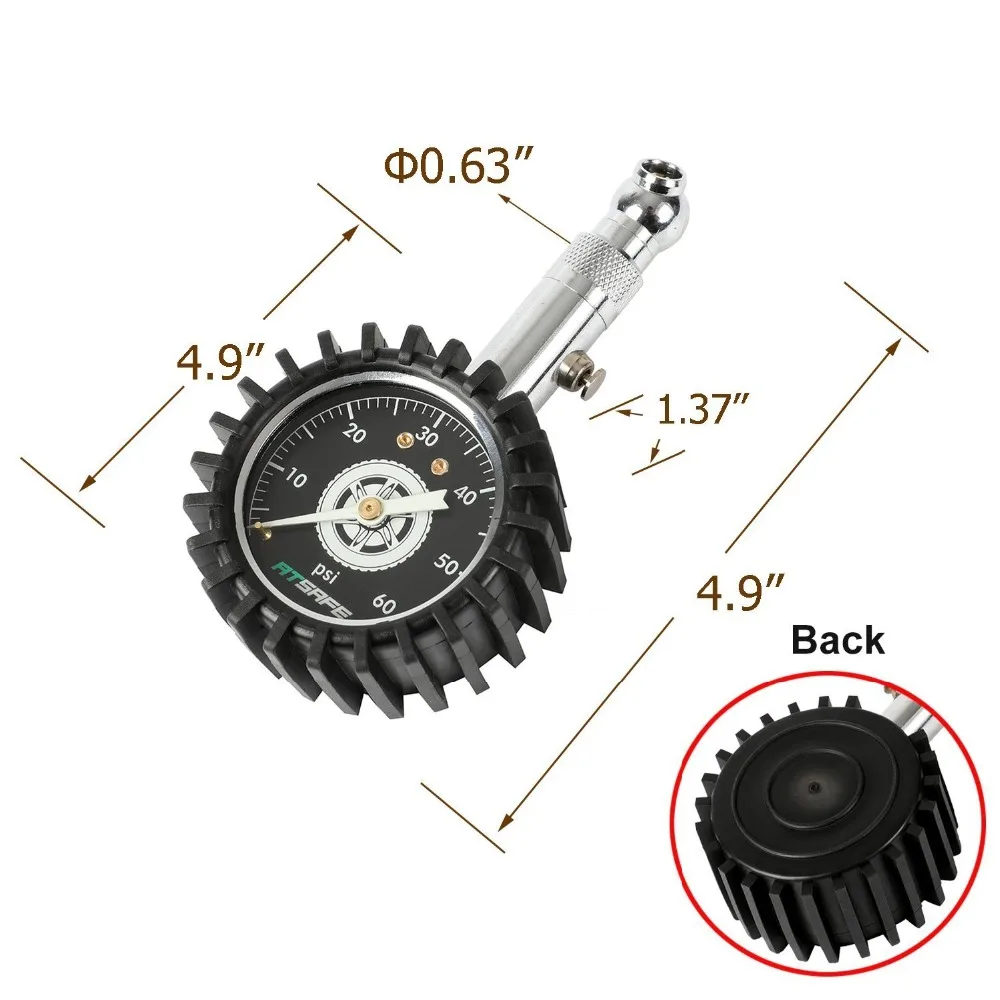 Манометр для шин 60psi, светится в темноте, с колпачками для клапанов шин, профессиональный механический манометр для мотоциклов, автомобилей, грузовиков