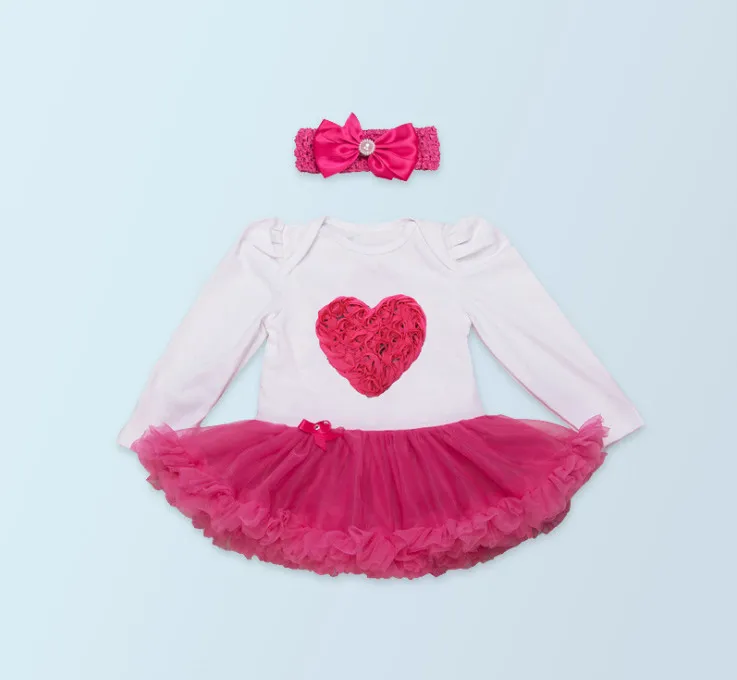 Комплекты одежды принцессы для новорожденных Комбинезоны с сердечком и длинными рукавами для маленьких девочек платье-пачка кружевная чулочная Обувь Детский комбинезон для дня рождения