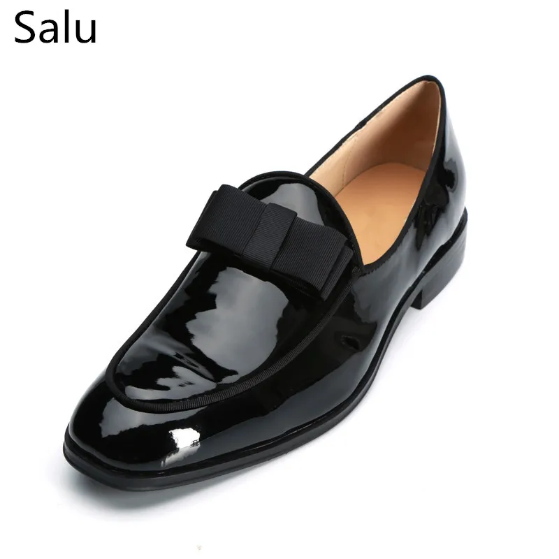 

Salu Fashion Black Pointed Toe Bow tie Slip On Loafers Top Men Dress Shoes Handmade Dress And Wedding Male Flats