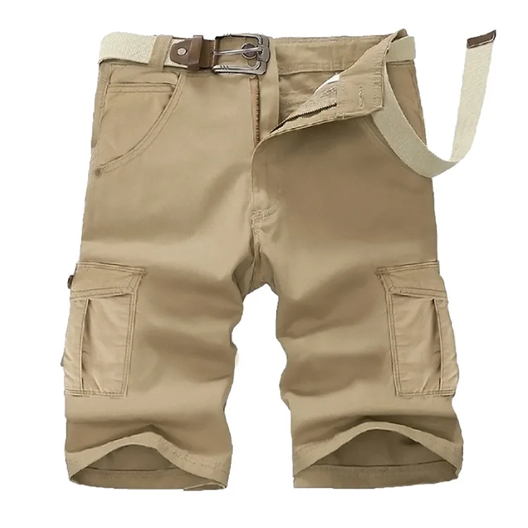 Zipper Fly Multi Pocket Cargo Pants Men 4 Solid Colors Overall Knee Length Plus Size Loose
