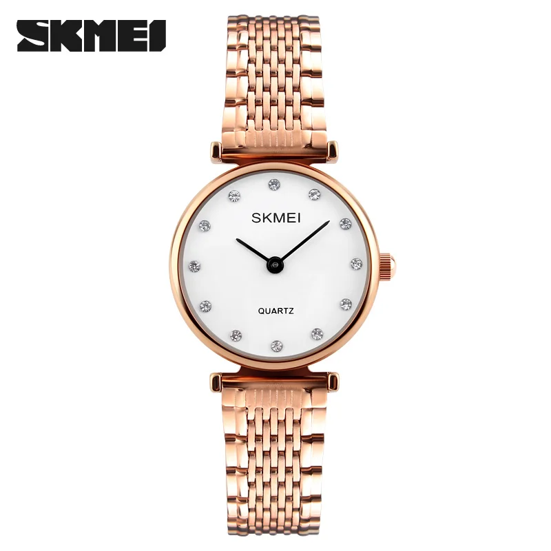 SKMEI женское платье часы Montre Femme платье женские наручные часы женские кварцевые часы женские модные наручные часы - Цвет: rose white  watch