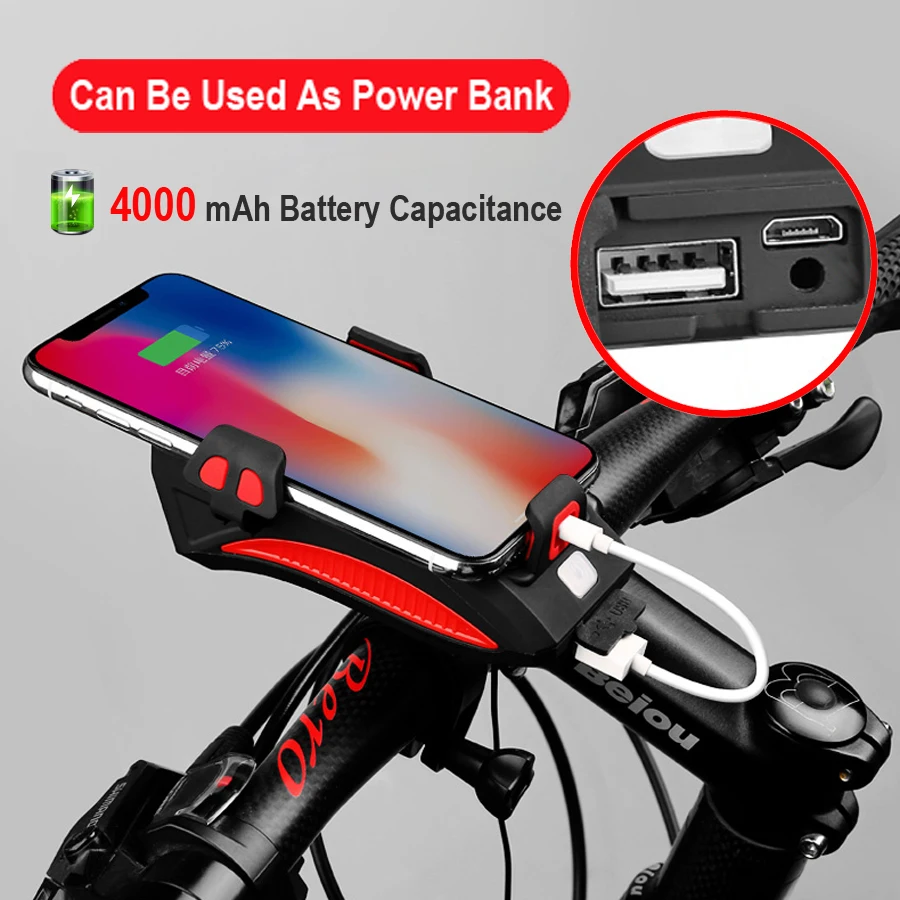 NEWBOLER велосипедный фонарь с зарядным аккумулятором, USB Перезаряжаемый фонарик, держатель для телефона, велосипедный фонарь, 4000 мАч, велосипедный рог, светодиодный свет
