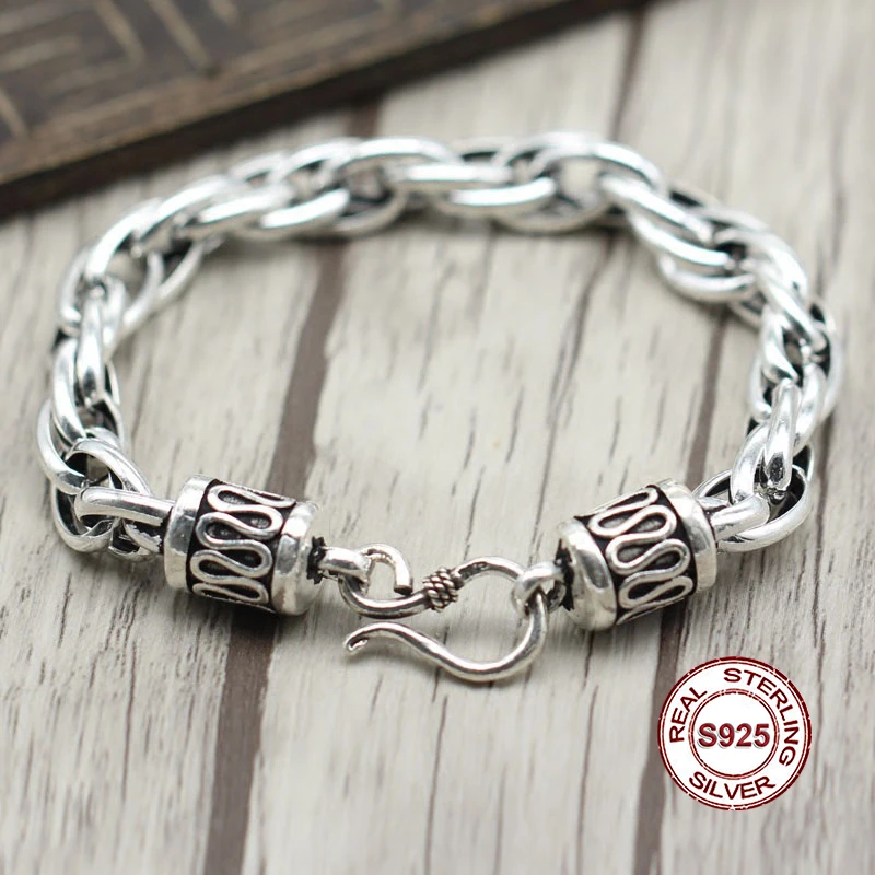 

S925 Sterling Silver Bracelet Simple and generous retro Personality couple style Unique to create twist shape Send gift to lover